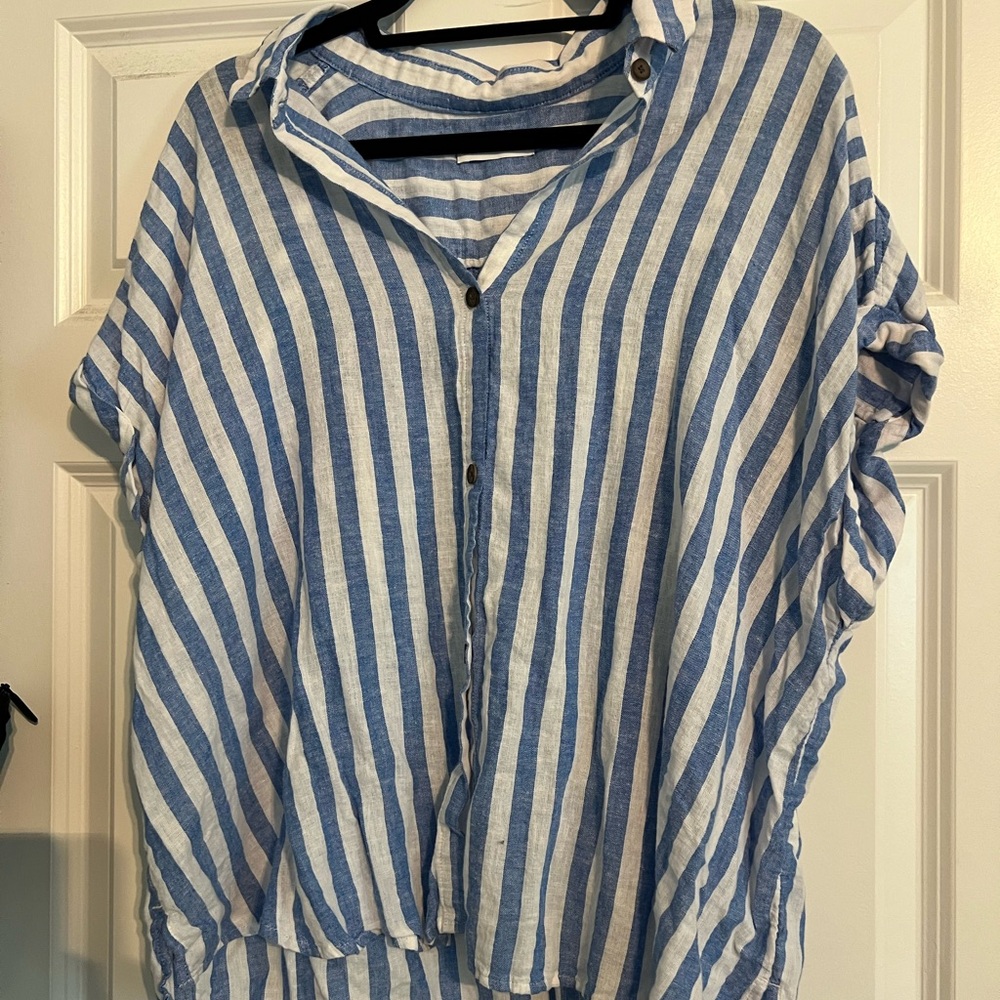 Blue and White Striped Button-Up Shirt